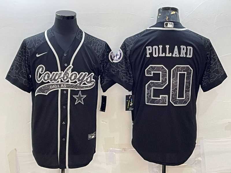 Men%27s Dallas Cowboys #20 Tony Pollard Black Reflective With Patch Cool Base Stitched Baseball Jersey->dallas cowboys->NFL Jersey